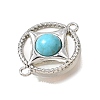 Synthetic Turquoise & Natural Shell Brass Flat Round Links Connector Charms KK-N289-16P-02-2