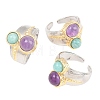 Natural Amethyst & Natural Amazonite with Brass Cuff Open Rings RJEW-B163-01GP-03-4