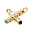 Brass with Synthetic Malachite & Turquoise and ABS Plastic Pearl Pendants X-KK-L267-02G-2