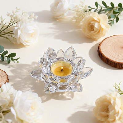 Lotus Shape Glass Candle Holder DJEW-WH0039-176A-1
