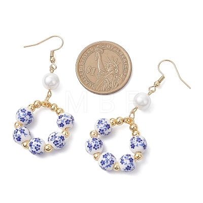 Printed Porcelain Round Dangle Earrings EJEW-JE06838-02-1