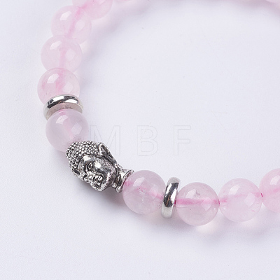 Natural Rose Quartz Beads Stretch Bracelets BJEW-E325-D18-1