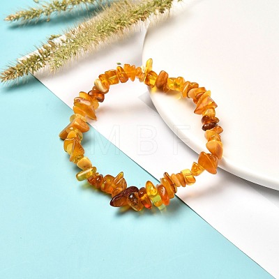 Natural Amber Chip Beads Stretch Bracelet for Kid BJEW-JB06819-01-1