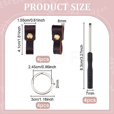 4Pcs Rectangle Cowhide & Iron Keychains FIND-FG0005-58A-1