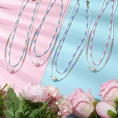 Glass Beaded Double Layer Necklaces NJEW-MZ00070-1