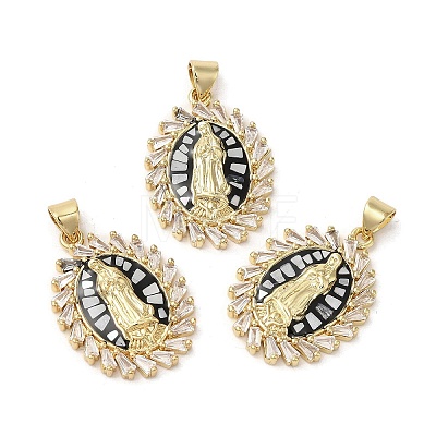 Oval with Virgin Mary Brass Micro Pave Cubic Zirconia Pendants KK-K385-027G-1