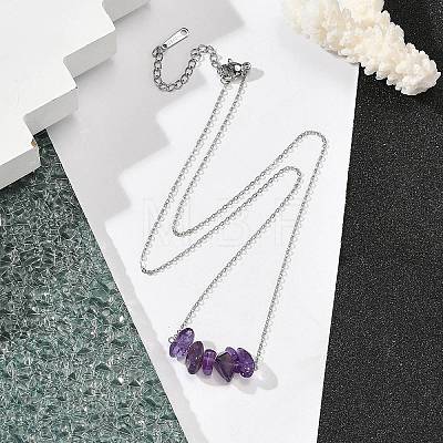 Natural Amethyst Chip Pendant Necklaces NJEW-JN05097-03-1