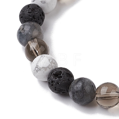 8.5mm Round Natural Larvikite & Howlite & Synthetic Smoky Quartz & Natural Lava Rock  Bead Stretch Bracelets for Women BJEW-JB10944-03-1