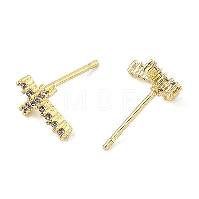 Brass Micro Pave Clear Cubic Zirconia Stud Earrings EJEW-R016-26G-18-1