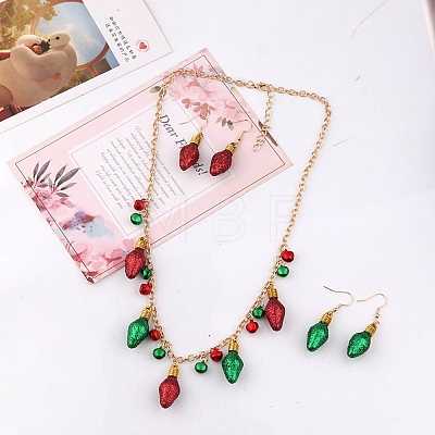 Christmas Alloy Bell Light Bulb Pendant Necklaces & Dangle Earring Sets for Women FS-WG7CEB8-01-1