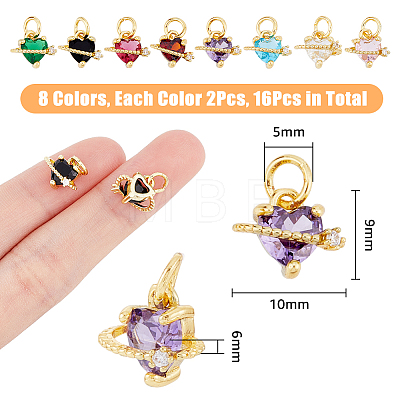 DICOSMETIC 16PCS 8Colors Brass Cubic Zirconia Charms KK-DC0003-70-1