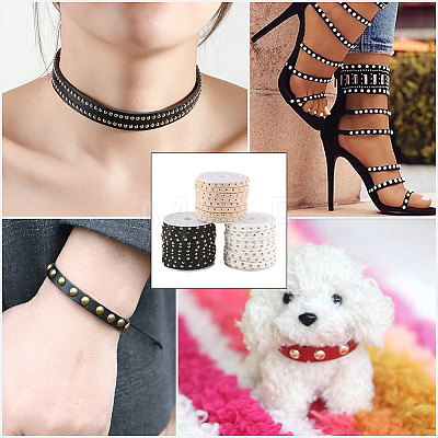 3 Rolls 3 Colors Flat Faux Suede Cord with Alloy Rivets LW-CL0001-08A-1