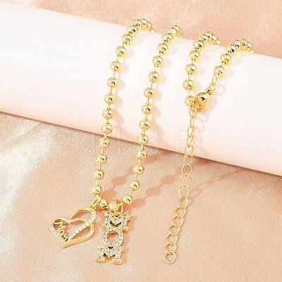 Mother's Day Brass Micro Pave Clear Cubic Zirconia Mom Heart Pendant Necklaces for Women NJEW-A071-06B-G-1
