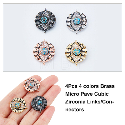  4Pcs 4 colors Brass Micro Pave Cubic Zirconia Links/Connectors ZIRC-NB0001-57-1
