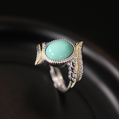 Oval Synthetic Turquoise Finger Rings FS-WGBAF9A-01-1