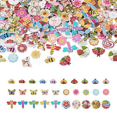 Mega Pet 300Pcs 6 Style Painted Poplar Wood Buttons FIND-MP0001-08-1