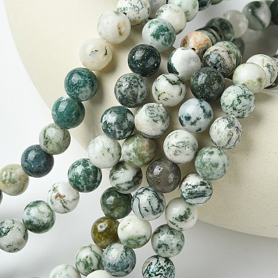 Natural Tree Agate Round Gemstone Beads Strands G-R255-10mm-1