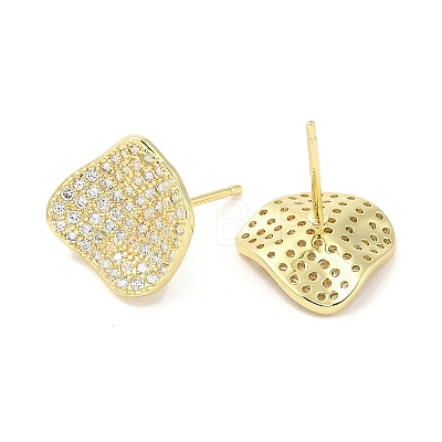 Rack Plating Brass Micro Pave Clear Cubic Zirconia Stud Earrings for Women EJEW-M260-09G-1