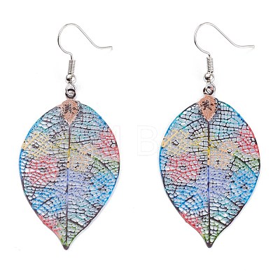 Spray Painted Stainless Steel Leaf Dangle Earrings EJEW-I256-09P-1