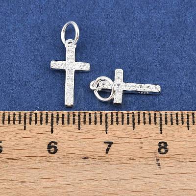 925 Sterling Silver Pave Clear Cubic Zirconia Cross Charms STER-A049-06S-1