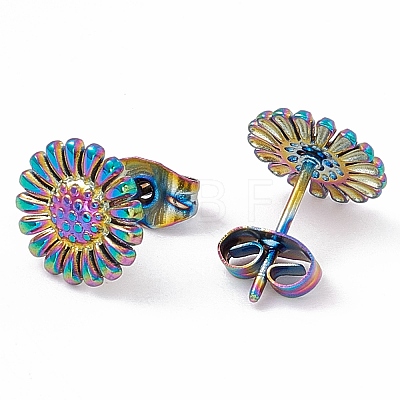 Ion Plating(IP) 304 Stainless Steel Sunflower Stud Earrings for Women EJEW-G338-05M-1