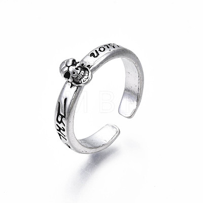 Halloween Alloy Skull Open Cuff Ring for Women RJEW-T009-26AS-1