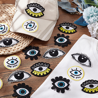  20Pcs 4 Styles Evil Eye Cotton Embroidery Iron on Clothing Patches DIY-NB0010-14-1