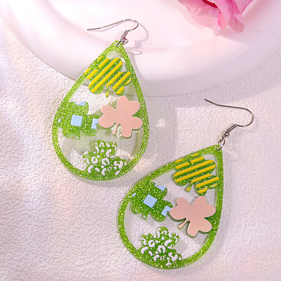 Saint Patrick's Day Acrylic Glitter Powder Dangle Earrings FS-WGA25D9-04-1