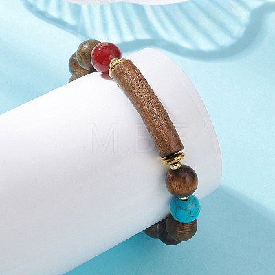 Adjustable Natural Sandalwood & Carnelian & Tiger Eye & Synthetic Turquoise Beaded Bracelets for Women Men BJEW-TA00737-1
