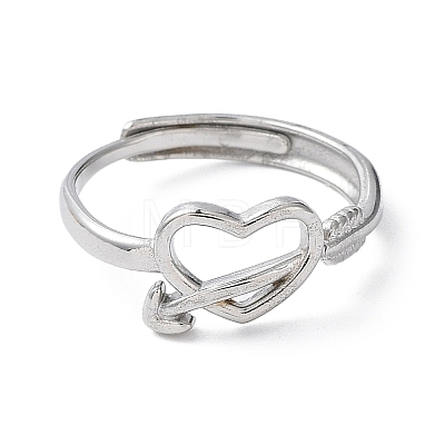 304 Stainless Steel Hollow Heart Adjustable Rings RJEW-D006-15P-1