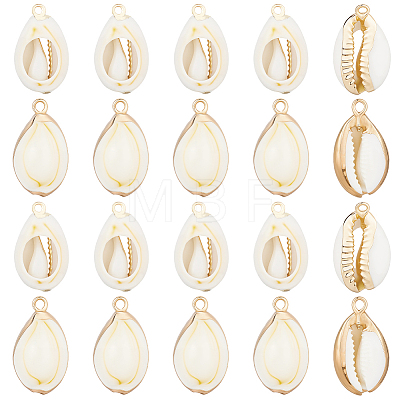 20Pcs 2 Colors Electroplated Natural Cowrie Shell Pendants SSHEL-BBC0001-05-1