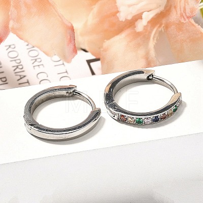 304 Stainless Steel Micro Pave Cubic Zirconia Huggie Hoop Earrings EJEW-C096-01J-P-1