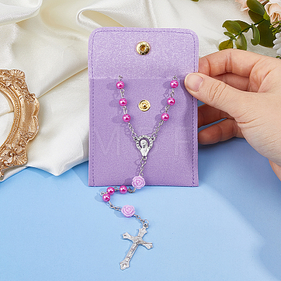 Imitaiton Round Pearl with Resin Flower Rosary Bead Necklaces NJEW-DC0001-23A-1