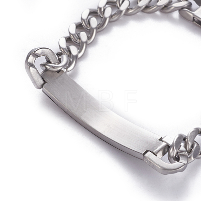 304 Stainless Steel Curb Chain ID Bracelets BJEW-I279-02P-1