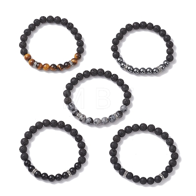 Round Natural Mixed Gemstone & Non-Magnetic Synthetic Hematite Beads Stretch Bracelets for Women BJEW-JB12759-1