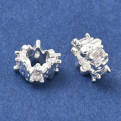 Brass Micro Pave Clear Cubic Zirconia European Beads KK-B172-03S-1