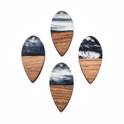 Transparent Resin & Walnut Wood Pendants RESI-N025-031-C-1