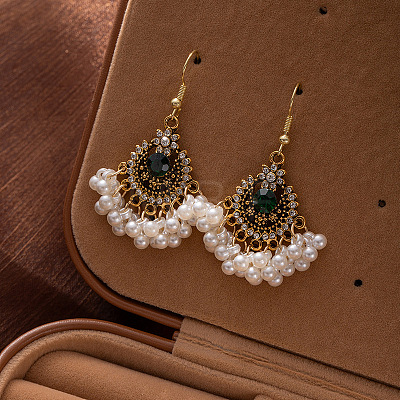 Bohemian Style Alloy Rhinestone Flower Chandelier Earrings FS-WG4647F-01-1
