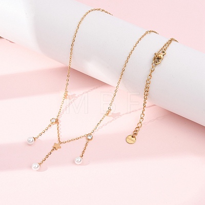 304 Stainless Steel Crystal Rhinestone Pendant Necklaces for Women NJEW-F378-01G-04-1