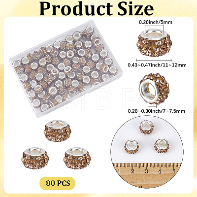 Handmade Polymer Clay Rhinestone European Large Hole Beads with Silver Color Plated Brass Cores FPDL-PA0001-02E-1