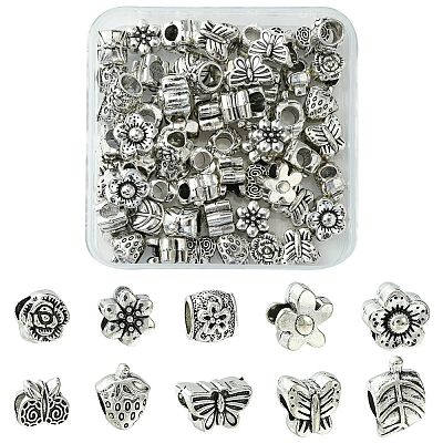 60Pcs 10 Style Tibetan Style Alloy European Beads TIBEB-FS0001-06-1