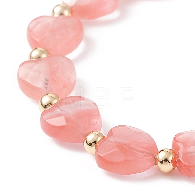 Synthetic Cherry Quartz Glass Heart Beaded Bracelet BJEW-JB08697-05-1