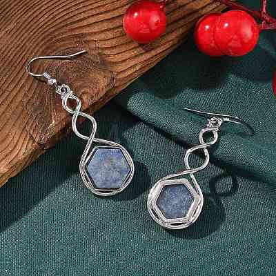 Hexagon Natural Blue Aventurine Dangle Earrings EJEW-K298-01P-07-1