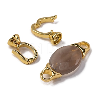 Rack Plating Brass and Grey Agate Flod Over Clasps KK-B103-13G-1