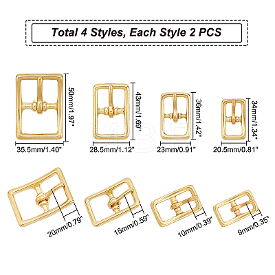WADORN 8Pcs 4 Style Alloy Adjustable Buckle FIND-WR0003-34-1