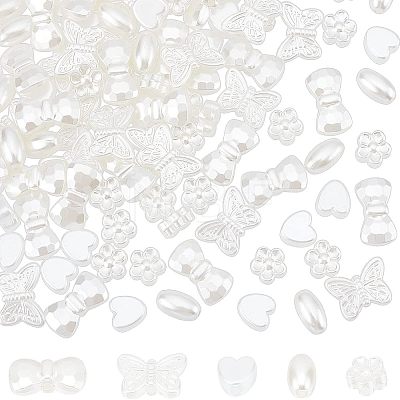 400Pcs 5 Style ABS Plastic Imitation Pearl Beads KY-FH0001-13-1