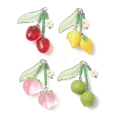 4Pcs 4 Styles Handmade Lampwork & Glass Seed Bead & Resin Big Pendants PALLOY-MZ01306-1