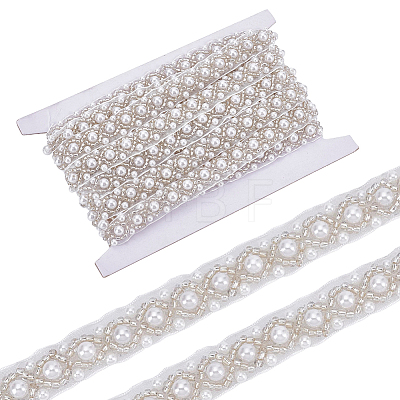 5Yards Polyester & Resin Beaded Trim Ribbon OCOR-NB0002-83-1