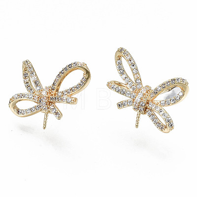 Brass Micro Pave Clear Cubic Zirconia Earring Findings KK-S356-176G-NF-1