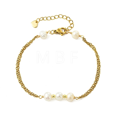Nuggets Natural Cultured Freshwater Pearl Beads Link Bracelets BJEW-JB14127-1